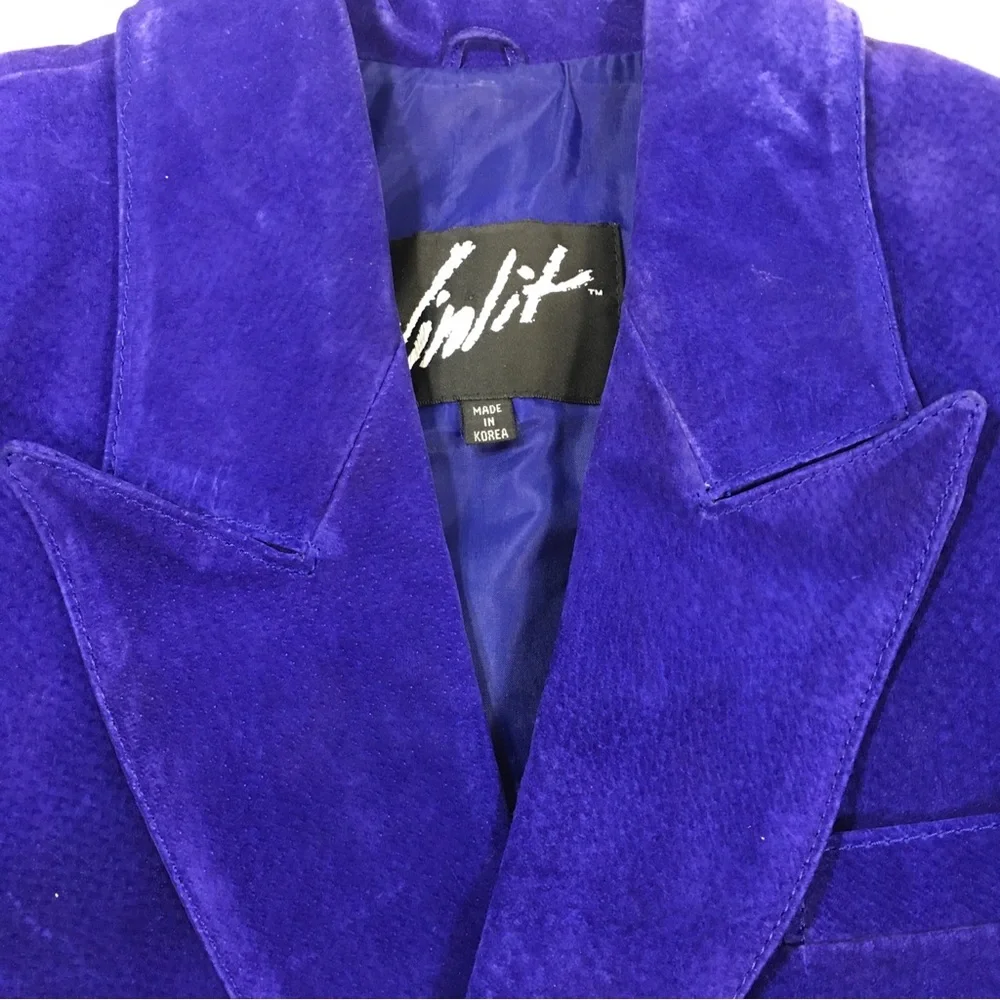 Winlit‎ Suede Leather Blazer Womens Size Medium Purple Double Breasted Vintage